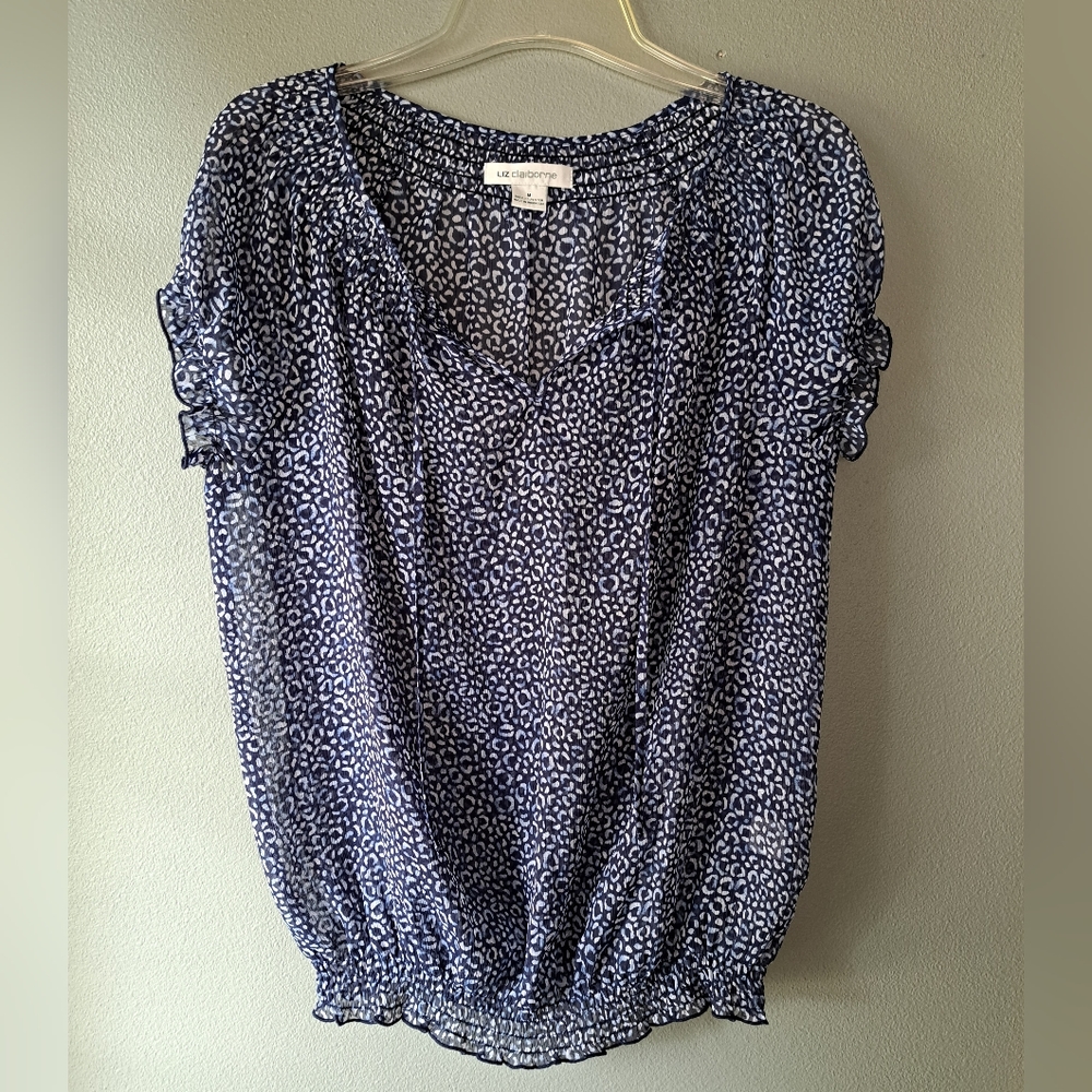 Liz Claiborne - Navy & Off White Short Sleeve Top, Size Medium